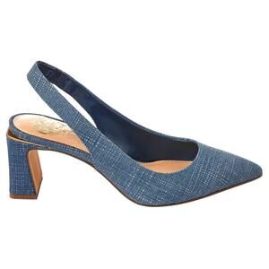 Vince Camuto Blue Hamden Leather Textile Slingback Pumps Women's Size 7.5